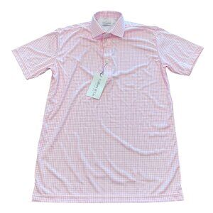 NWT Collars & Co Sz S Dress Collar Polo Shirt Pink White Gingham Performance